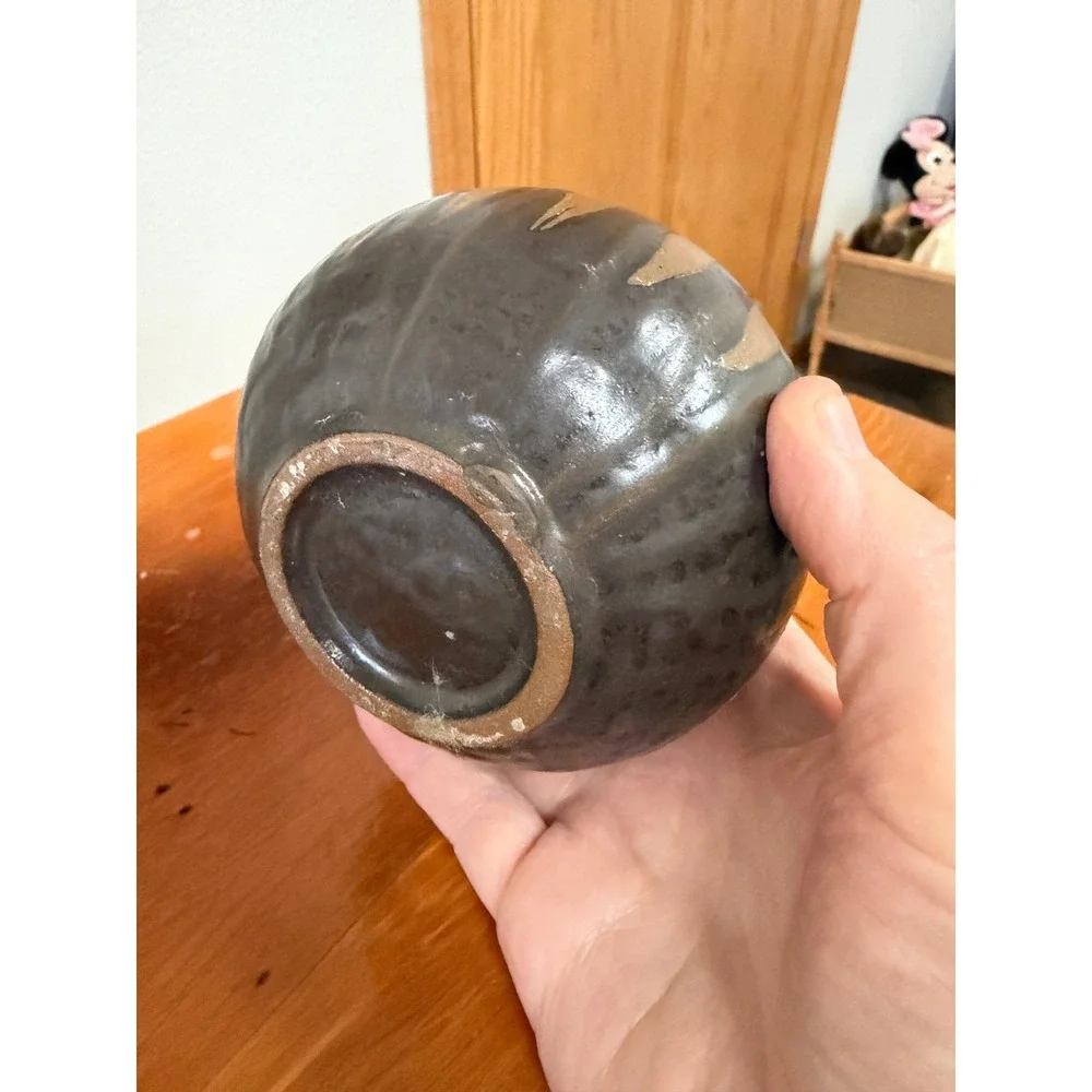 Artisan Studio Pottery Bud Vase Dark Metallic Glaze Stoneware Handcrafted 4.5